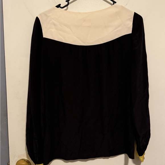 Kate Spade Live Colorfully Black and White Long Sleeve Silk Blouse - Picture 3 of 7